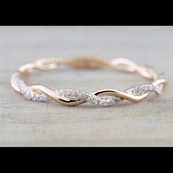 Rose Gold PLATED Delicate Twisted Eternity Band Ring - Picture 1 of 5